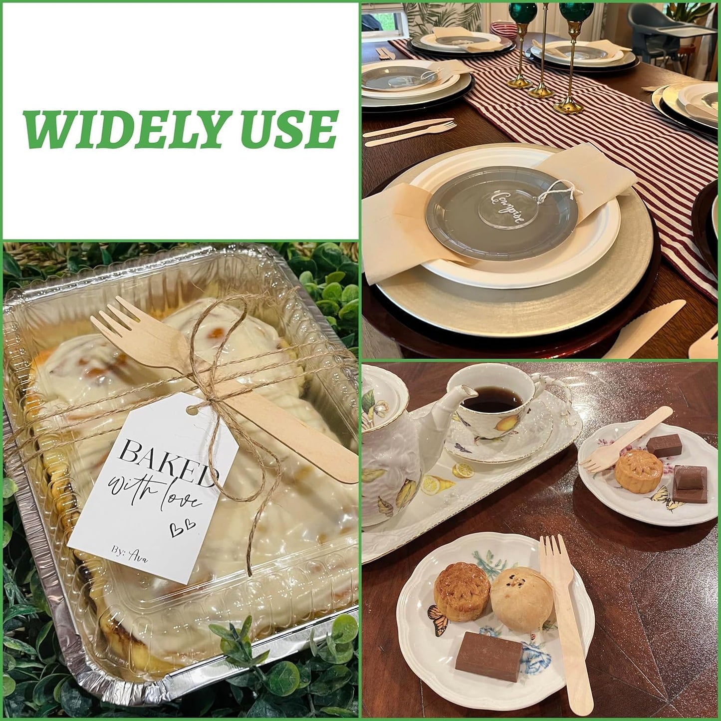SKY-TOUCH 100 Pack Disposable Wooden Forks - 160mm, Eco-Friendly & Biodegradable, Made from Imported Fast-Growing Birch Wood, Natural & Hygienic