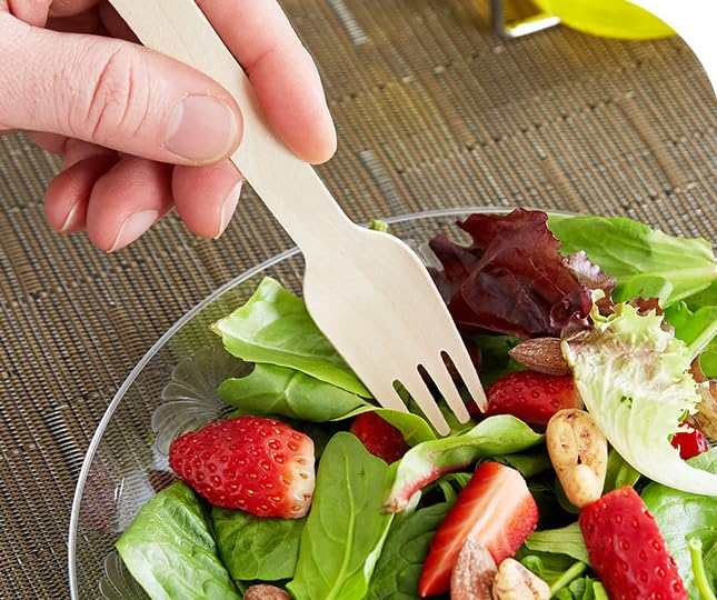SKY-TOUCH 100 Pack Disposable Wooden Forks - 160mm, Eco-Friendly & Biodegradable, Made from Imported Fast-Growing Birch Wood, Natural & Hygienic
