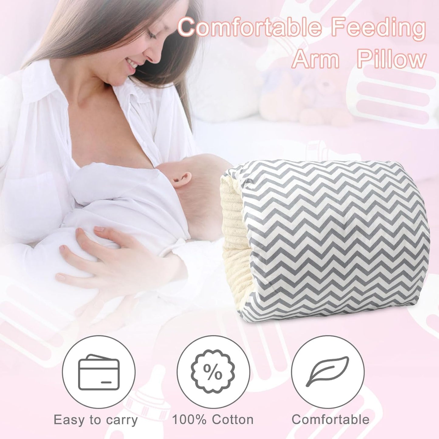 SKY-TOUCH Cozy Cradle Pillow, Baby Nursing for Arm Cotton Cozy Cradle Nursing Arm Pillow Head Support Feeding Slip-on Breastfeeding for Baby 25x23cm, Grey