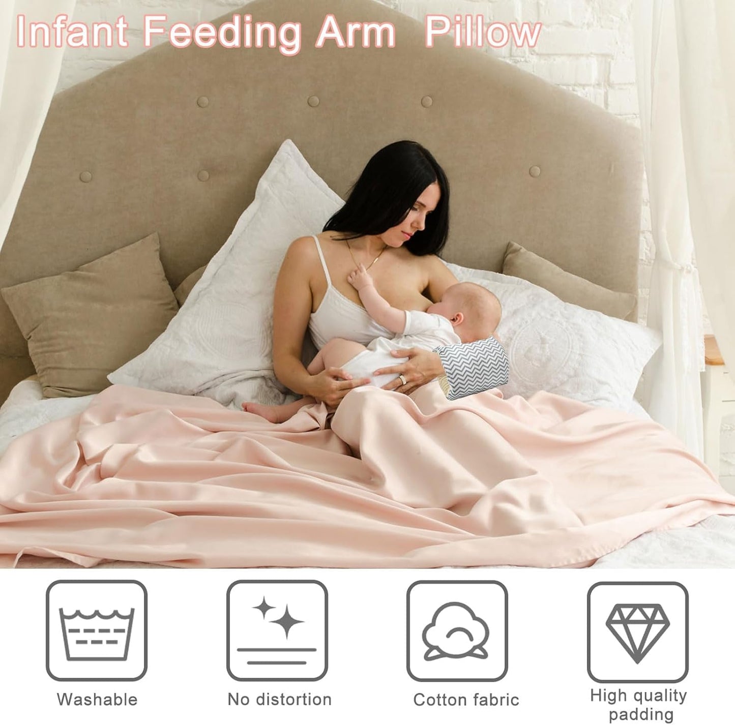 SKY-TOUCH Cozy Cradle Pillow, Baby Nursing for Arm Cotton Cozy Cradle Nursing Arm Pillow Head Support Feeding Slip-on Breastfeeding for Baby 25x23cm, Grey