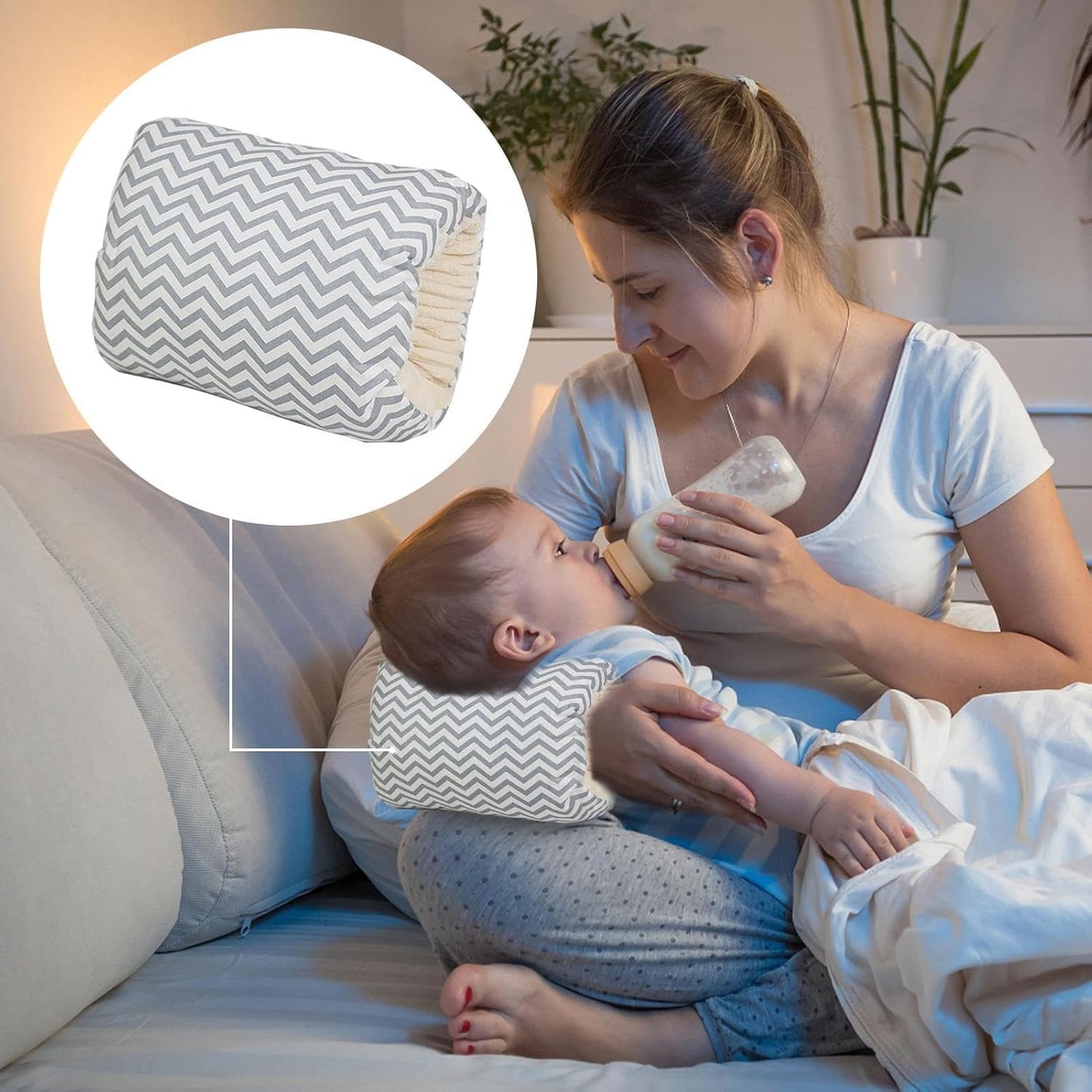 SKY-TOUCH Cozy Cradle Pillow, Baby Nursing for Arm Cotton Cozy Cradle Nursing Arm Pillow Head Support Feeding Slip-on Breastfeeding for Baby 25x23cm, Grey