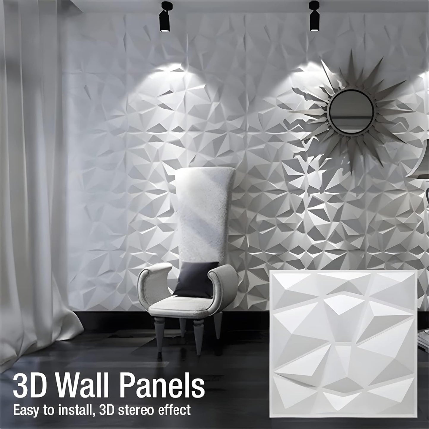 SKY-TOUCH 10PCS 3D Wall Panels, 30x30cm PVC Waterproof Wall Panel Diamond Textured Modern Decor Wall Tiles Accent Wall Panels for Living Room Bedroom Hotel Office, Coving 9.7 Sq.Ft（Matt White）