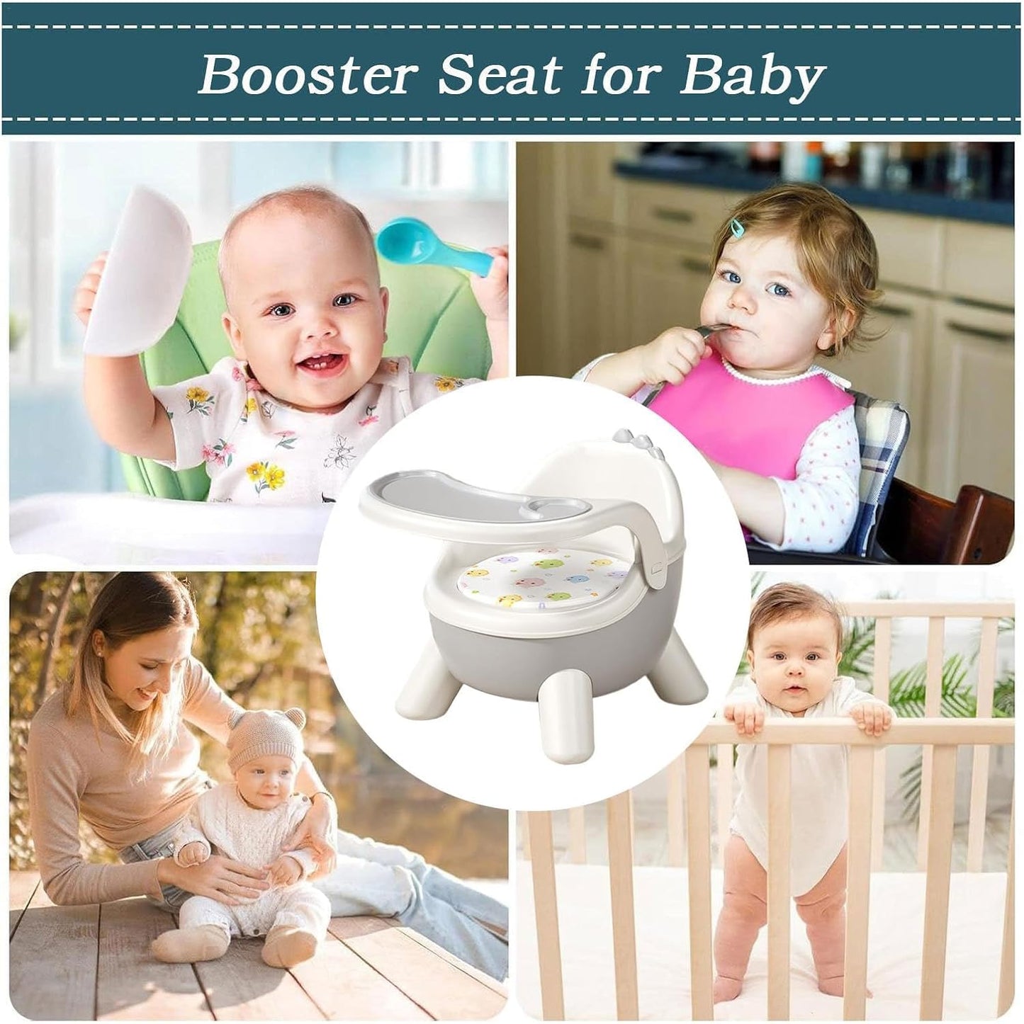 SKY-TOUCH Child Dining Feeding Chair, Child Booster Seat Eating Chair with Sound, Multi Functional Eating Playing, Portable Safe Supplies for Home Travel, Grey, 32x30x35cm - Suitable for 2 Age+