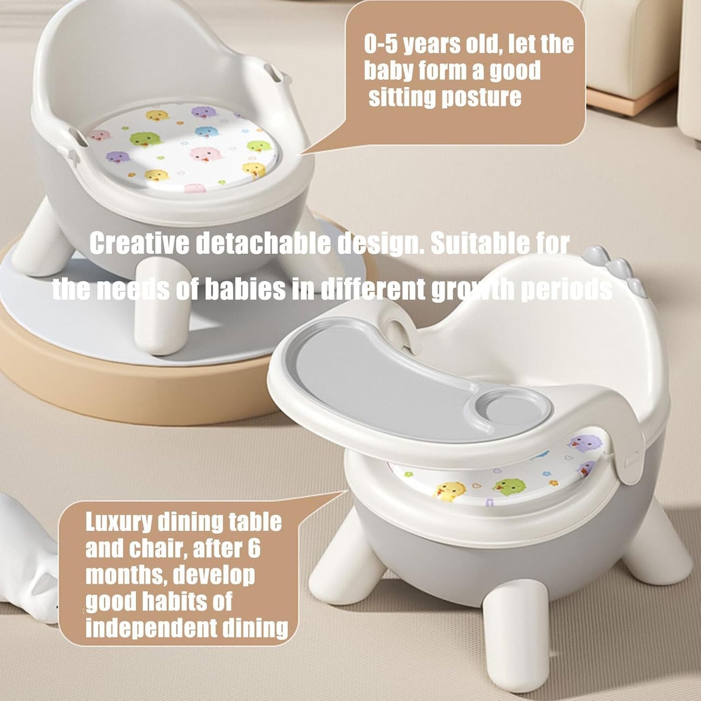SKY-TOUCH Child Dining Feeding Chair, Child Booster Seat Eating Chair with Sound, Multi Functional Eating Playing, Portable Safe Supplies for Home Travel, Grey, 32x30x35cm - Suitable for 2 Age+