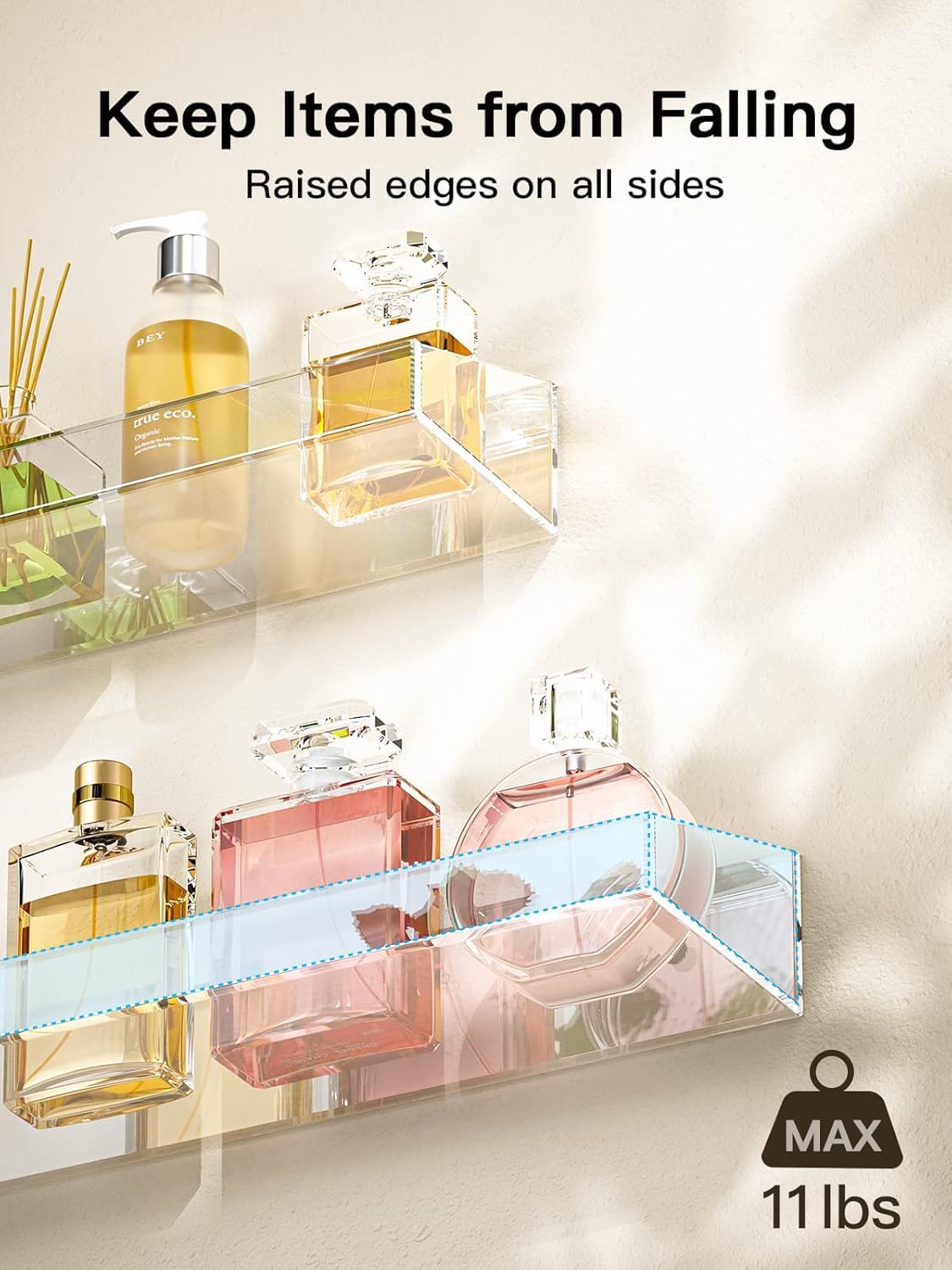 SKY-TOUCH 4 PACK Clear Acrylic Floating Shelves with Mounting Hardware, Wall Storage Organizer for Kids' Books, Action Figures, Collectibles, Makeup, Perfume, Invisible Bookshelf, 15.2x4.2x2 in