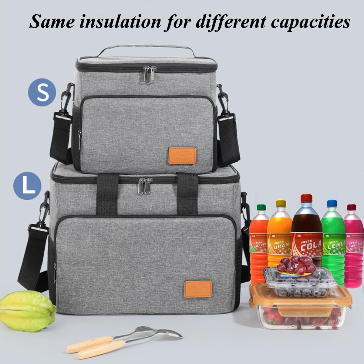 SKY-TOUCH Outdoor Cooler Picnic Bag, Outdoor Camping Storage Bag Large Capacity, Easy To Clean and Versatile Use Suitable For Camping Picnics, L SIZE - 34x25x26m,Grey