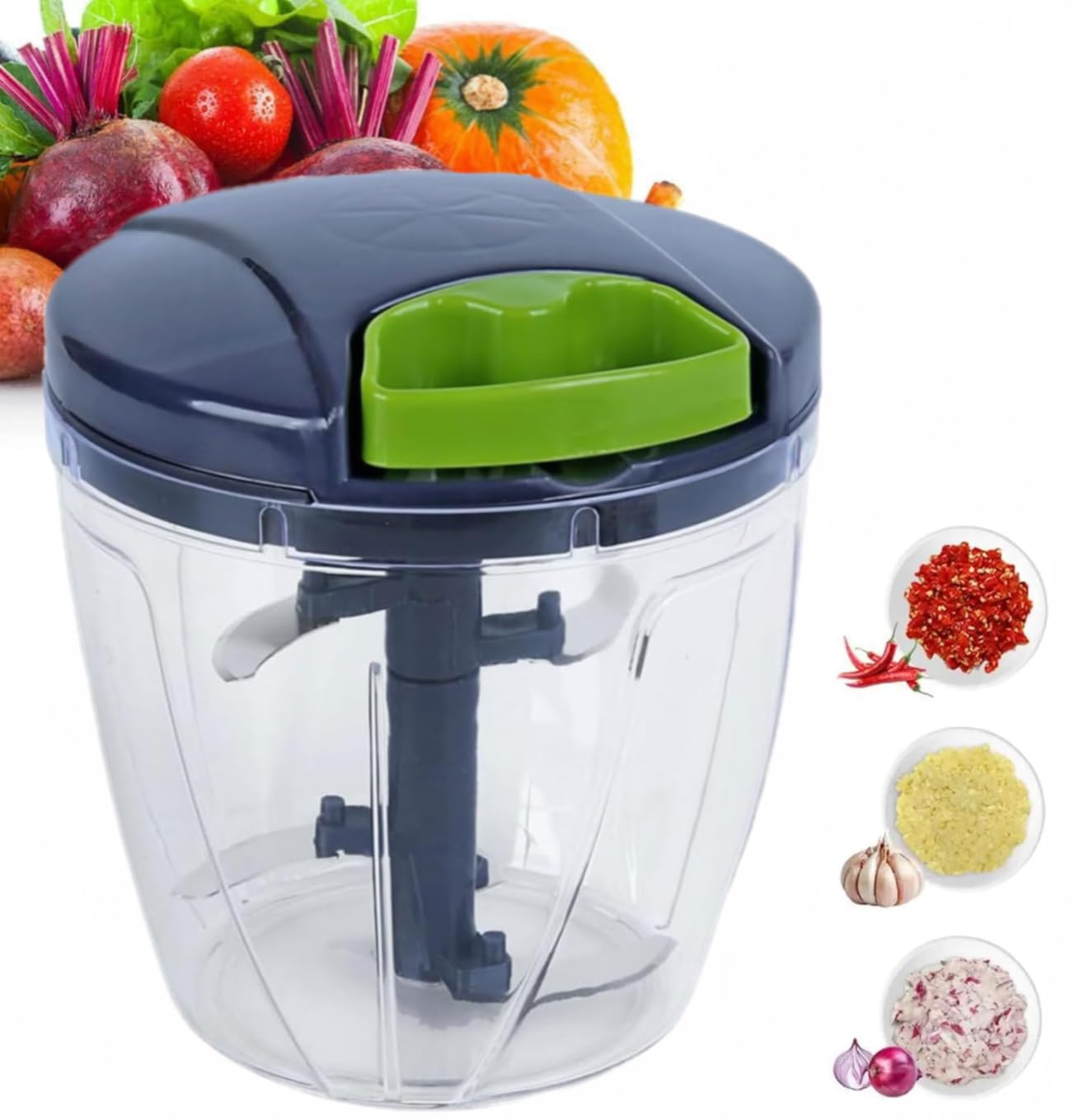 SKY-TOUCH Pull Chopper - Manual Mincer with Large Capacity, Easy-to-Use Hand-Pull Design, Sharp Blades, and Nylon Rope, Water Washable