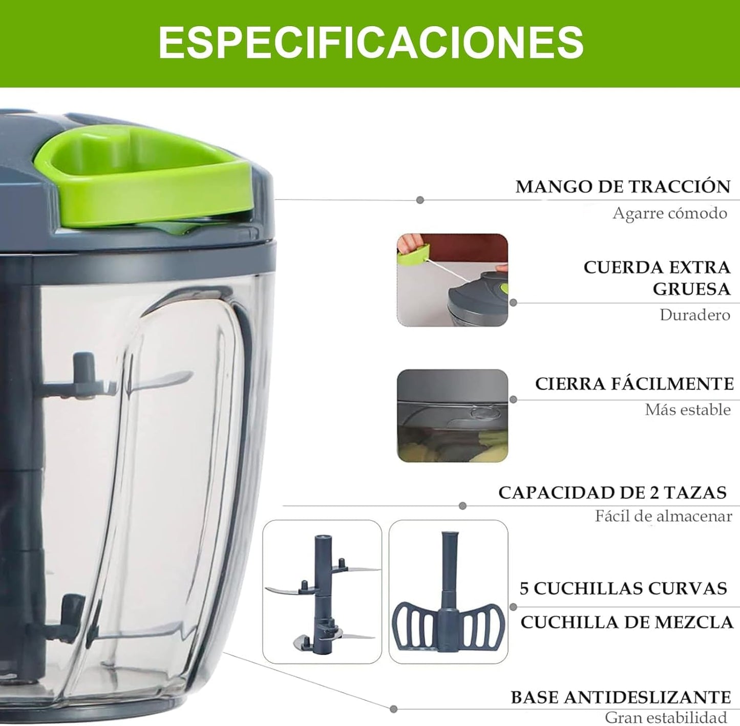 SKY-TOUCH Pull Chopper - Manual Mincer with Large Capacity, Easy-to-Use Hand-Pull Design, Sharp Blades, and Nylon Rope, Water Washable