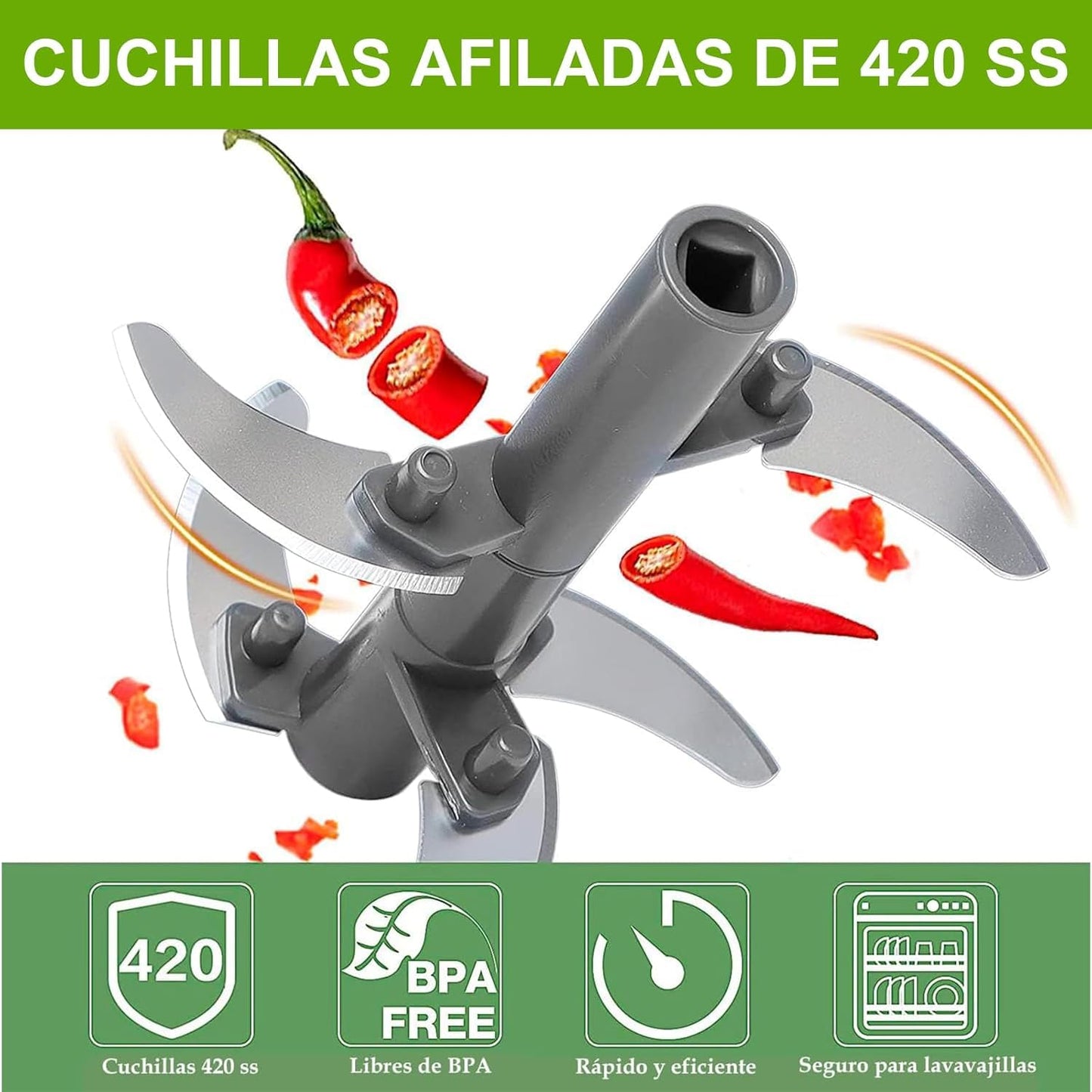 SKY-TOUCH Pull Chopper - Manual Mincer with Large Capacity, Easy-to-Use Hand-Pull Design, Sharp Blades, and Nylon Rope, Water Washable
