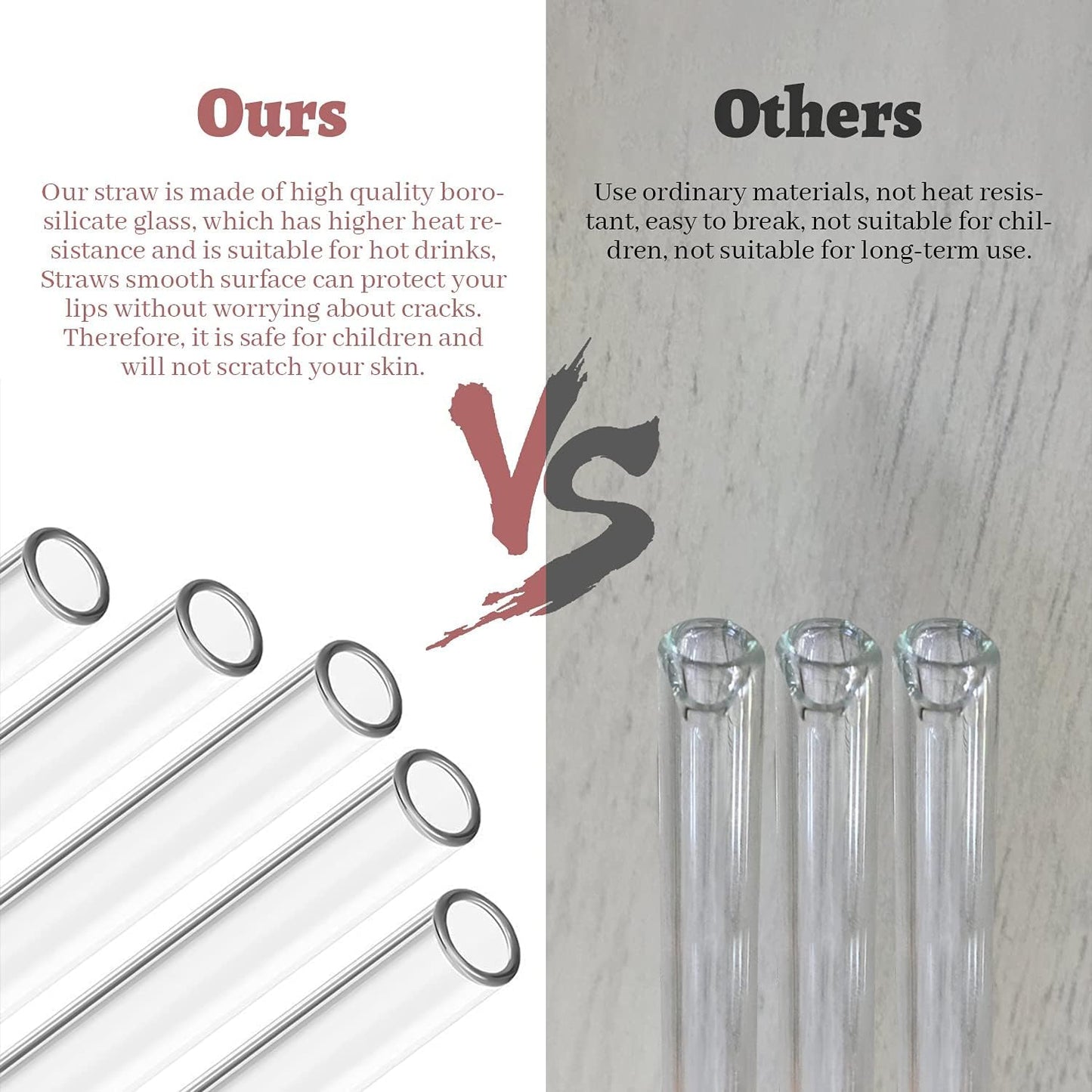 SKY-TOUCH 8PCS Reusable Glass Straws, Transparent Glass Straws with 2 Cleaning Brushes, Explosion-Proof, Environmentally Friendly, BPA-Free, for Drinks - 21.5cm