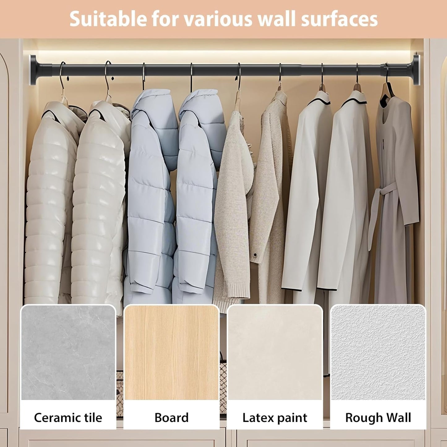 SKY- TOUCH Shower Curtain Rod, Extendable Bar Telescopic Stainless Steel Rod with Non-Slip & Detachable Base, Holds 84kg 110-190cm for Bathroom Window Closet Wardrobe - No Drill