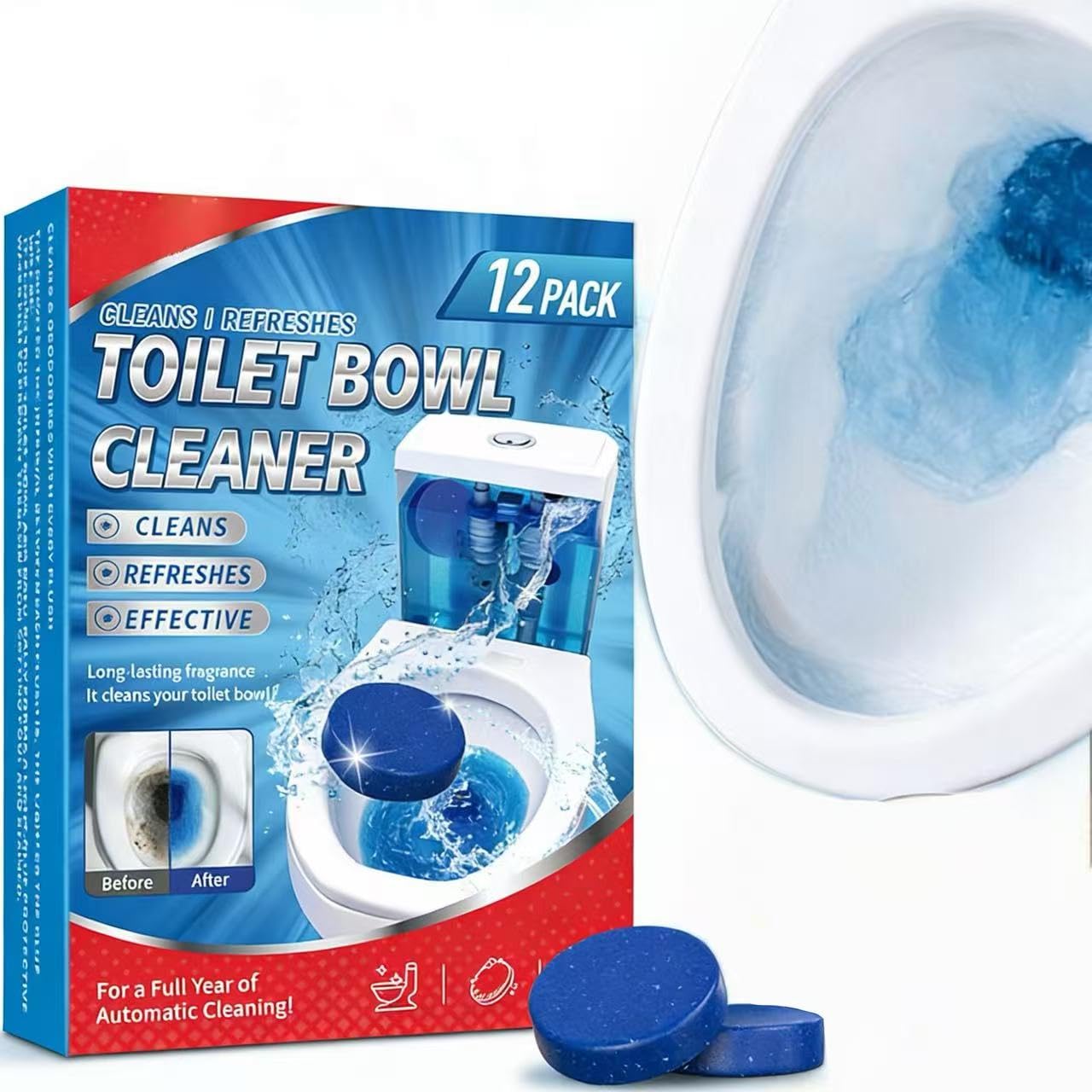 SKY-TOUCH Toilet Cleaning Blocks with Blue Foam – 12-Pack, Long-Lasting Toilet Cleaner, Deodorizes & Cleans, Easy to Use