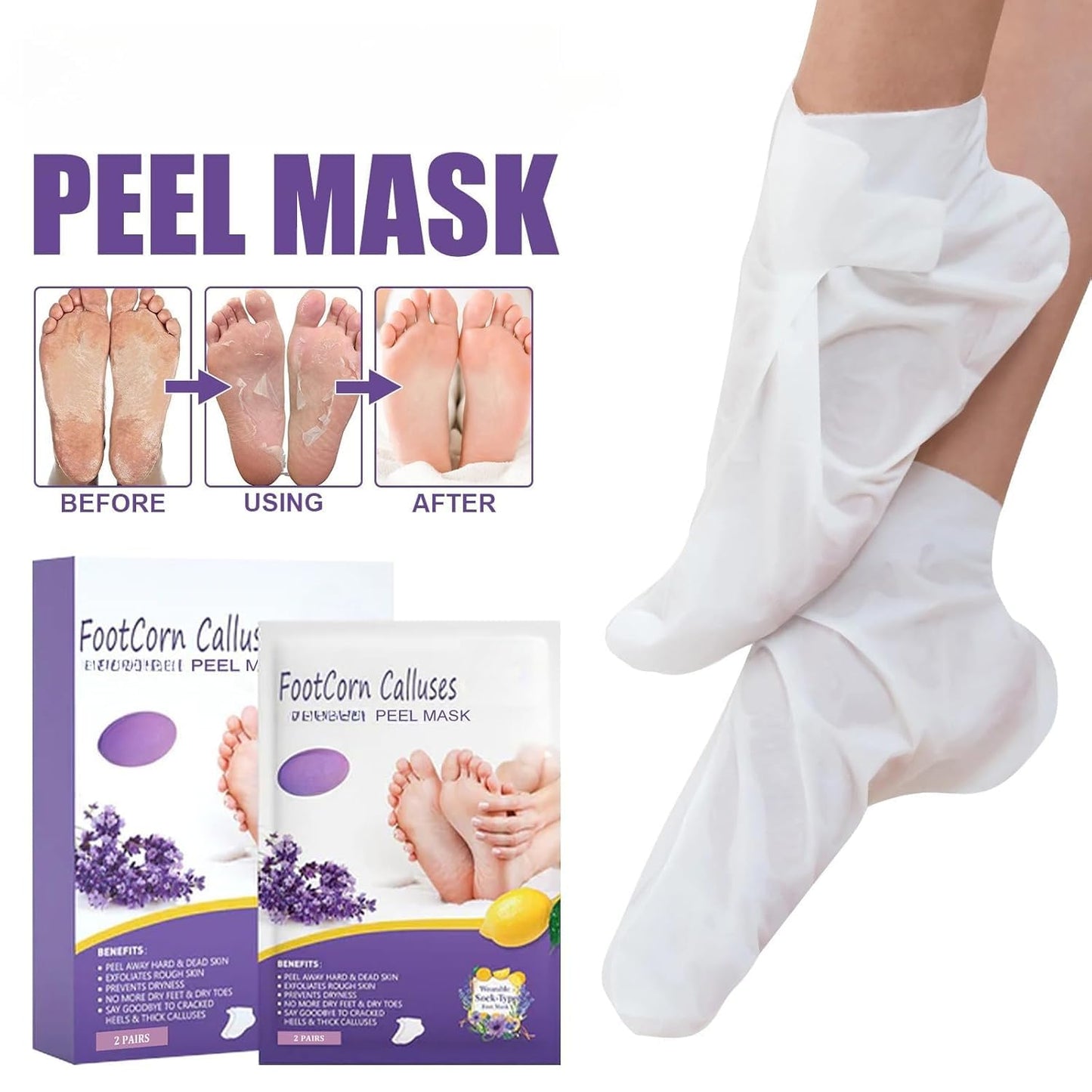 SKY-TOUCH 4 Packs Lavender Exfoliating Foot Mask, Moisturizing, Callus Removal, Dead Skin Treatment, Softens and Hydrates Feet