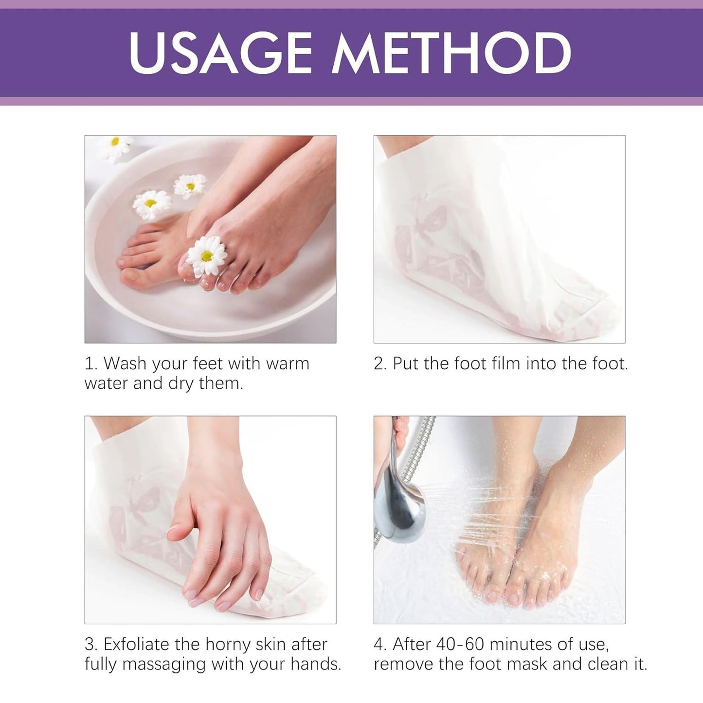 SKY-TOUCH 4 Packs Lavender Exfoliating Foot Mask, Moisturizing, Callus Removal, Dead Skin Treatment, Softens and Hydrates Feet