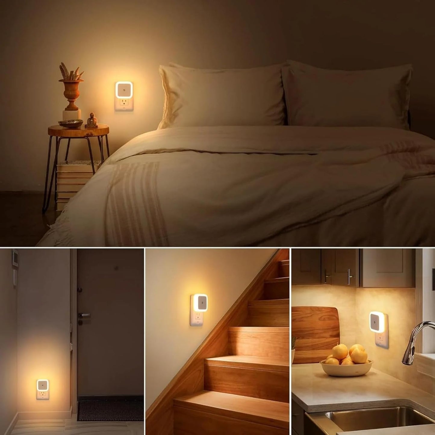 SKY-TOUCH 4Pcs Light Control Nightlight, Warm LED Nightlight, Wall-Mounted, The Light Turns On When The Sensor Is Activated, Suitable for Children's rooms, Bathrooms, Kitchens, Etc, White Warm Light