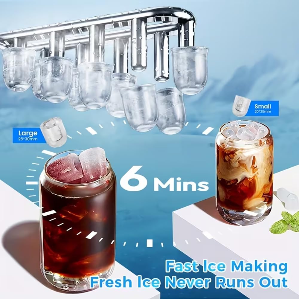 SKY-TOUCH Portable Countertop Ice Maker, Adjustable 5 Ice Sizes, 9 Ice Cubes in 6 Min, 1.3L Water Tank Storage, Self-Cleaning with Scoop & Basket for Indoor & Outdoor, 22.5x29.4x28.5cm