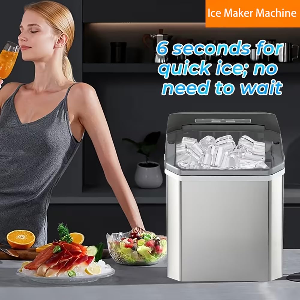SKY-TOUCH Portable Countertop Ice Maker, Adjustable 5 Ice Sizes, 9 Ice Cubes in 6 Min, 1.3L Water Tank Storage, Self-Cleaning with Scoop & Basket for Indoor & Outdoor, 22.5x29.4x28.5cm