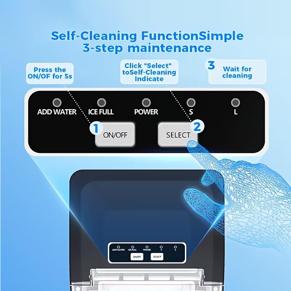 SKY-TOUCH Portable Countertop Ice Maker, Adjustable 5 Ice Sizes, 9 Ice Cubes in 6 Min, 1.3L Water Tank Storage, Self-Cleaning with Scoop & Basket for Indoor & Outdoor, 22.5x29.4x28.5cm