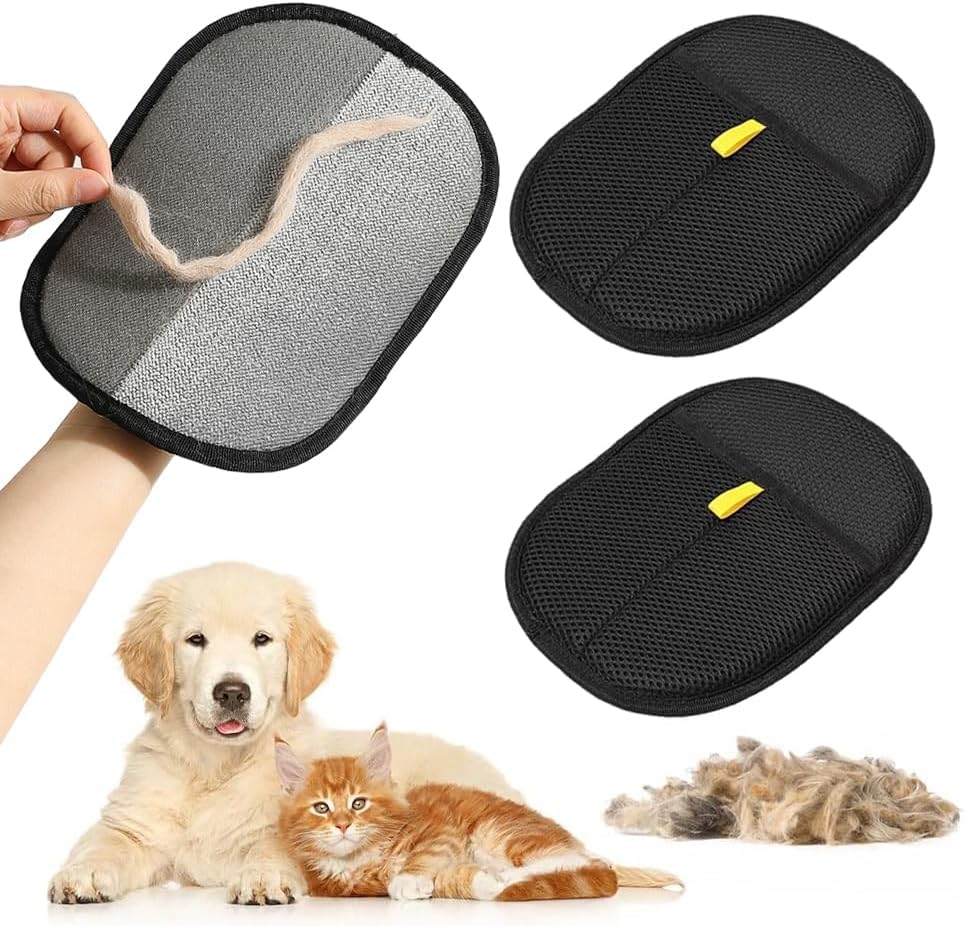 SKY-TOUCH 2 PACK Pet Hair Removal Glove for Cats & Dogs, Five-Finger Electrostatic Pet Hair Gloves, Reusable Magic Brush Pet Hair Remover Tool for Laundry, Couch, Carpet, Car Seat, 24x18cm