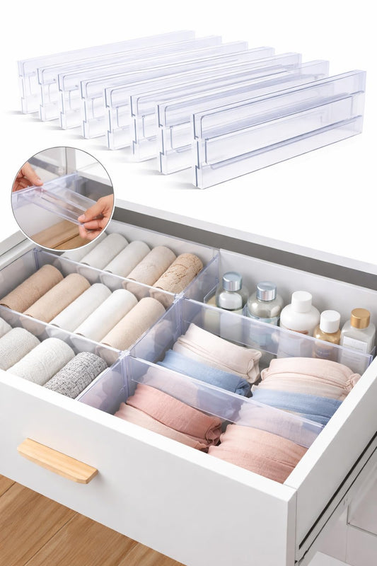 SKY-TOUCH 8 PACK Drawer Dividers Organizer, 27.5-52cm Adjustable Drawer Organizer Expandable, Plastic Expandable Separators for Utensils/Clothes/Makeup, Transparent