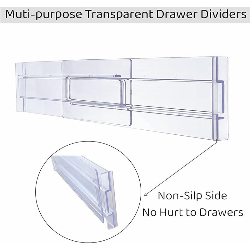 SKY-TOUCH 8 PACK Drawer Dividers Organizer, 27.5-52cm Adjustable Drawer Organizer Expandable, Plastic Expandable Separators for Utensils/Clothes/Makeup, Transparent