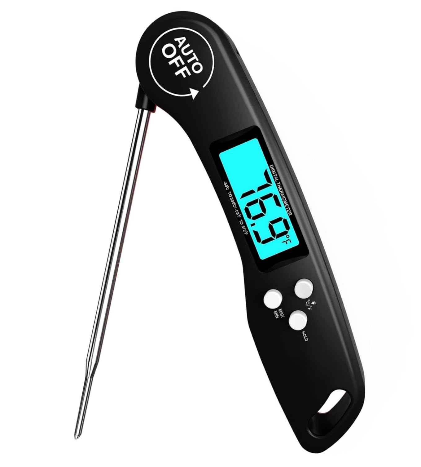 SKY-TOUCH Digital Meat Thermometer, Instant Read Waterproof Food Thermometer, Foldable Long Probe & Auto-Off, Backlit LCD for Kitchen, Cooking, Grill, Candy