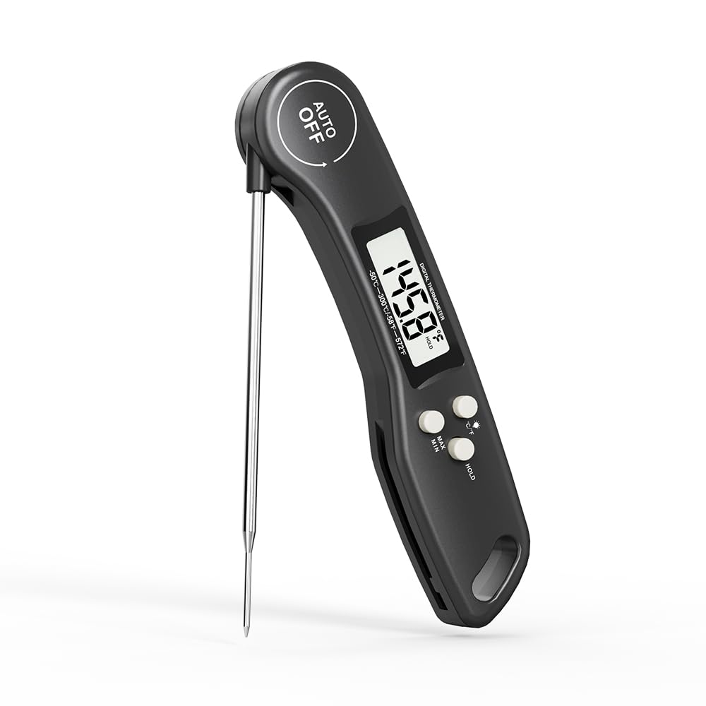 SKY-TOUCH Digital Meat Thermometer, Instant Read Waterproof Food Thermometer, Foldable Long Probe & Auto-Off, Backlit LCD for Kitchen, Cooking, Grill, Candy
