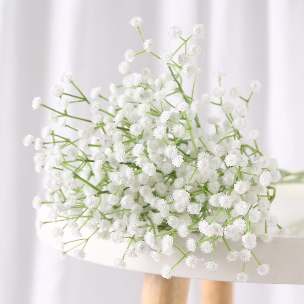 SKY-TOUCH 6 Pcs Artificial Baby Breath Gypsophila Flowers Bouquets Realistic-Looking Artificial Plants Suitable For Offices Indoor Outdoor Weddings DIY Party Centerpieces And Decorations (White)