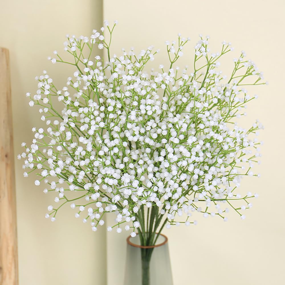 SKY-TOUCH 6 Pcs Artificial Baby Breath Gypsophila Flowers Bouquets Realistic-Looking Artificial Plants Suitable For Offices Indoor Outdoor Weddings DIY Party Centerpieces And Decorations (White)