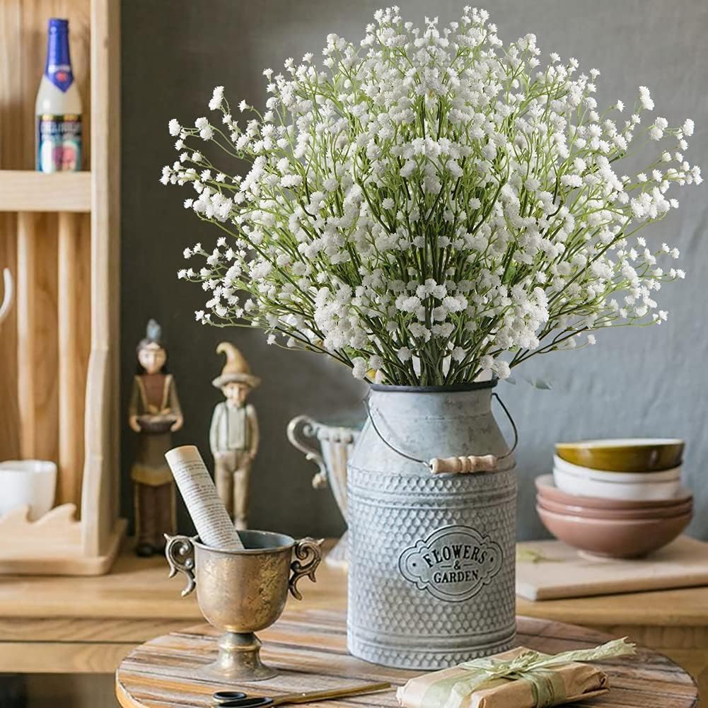 SKY-TOUCH 6 Pcs Artificial Baby Breath Gypsophila Flowers Bouquets Realistic-Looking Artificial Plants Suitable For Offices Indoor Outdoor Weddings DIY Party Centerpieces And Decorations (White)
