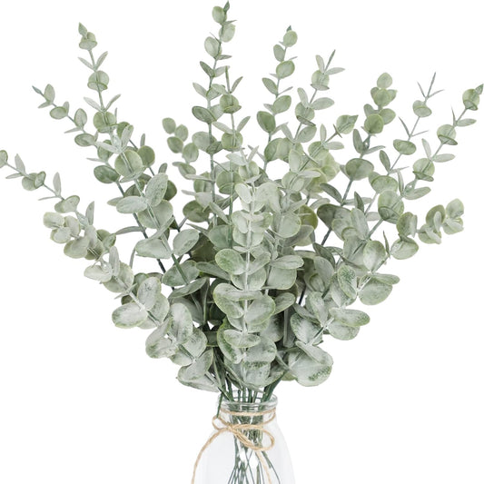 SKY-TOUCH 18 Pcs Artificial Eucalyptus Branches Realistic Faux Flowers Suitable For Home And Office Bouquets Table Centerpieces And Wedding Decorations Dark Green