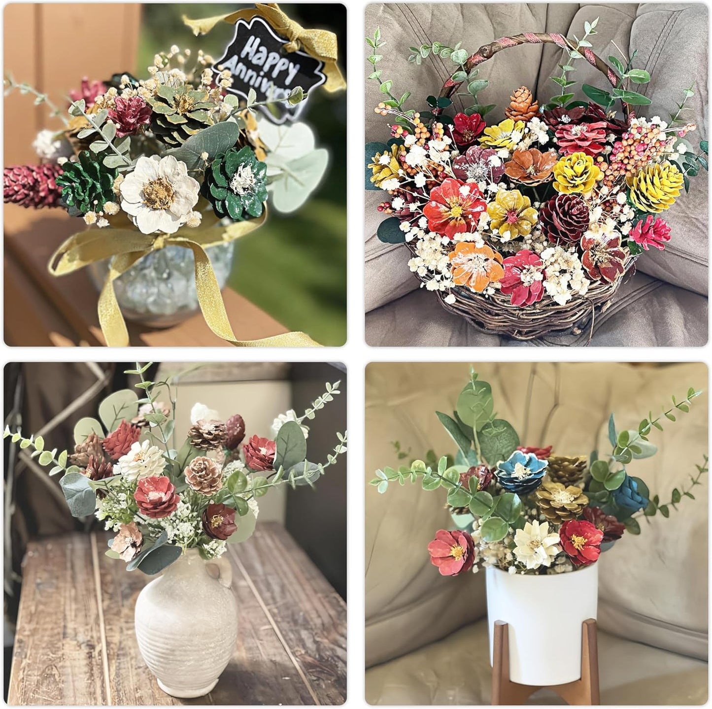 SKY-TOUCH 18 Pcs Artificial Eucalyptus Branches Realistic Faux Flowers Suitable For Home And Office Bouquets Table Centerpieces And Wedding Decorations Dark Green