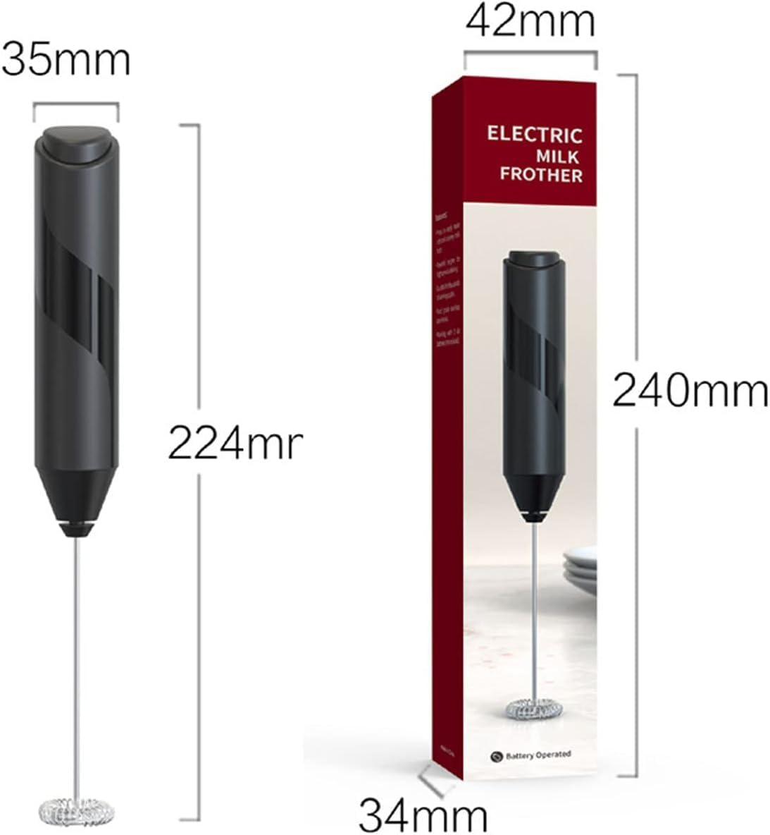 SKY-TOUCH Milk Frother Handheld, Electric Milk Foam Maker Hand Frother Stainless Steel Mini Foam Maker for Coffee Hot Chocolate Black