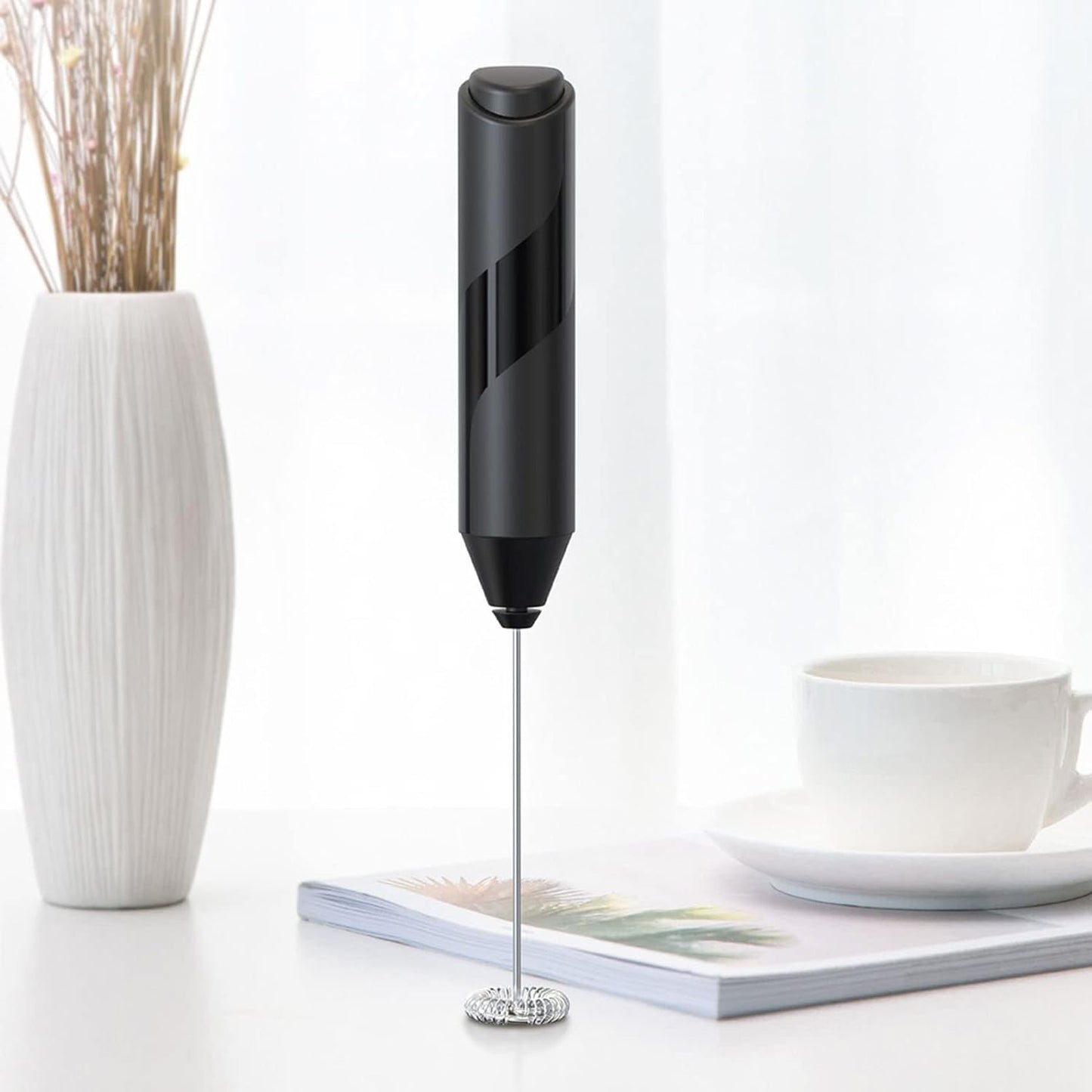 SKY-TOUCH Milk Frother Handheld, Electric Milk Foam Maker Hand Frother Stainless Steel Mini Foam Maker for Coffee Hot Chocolate Black
