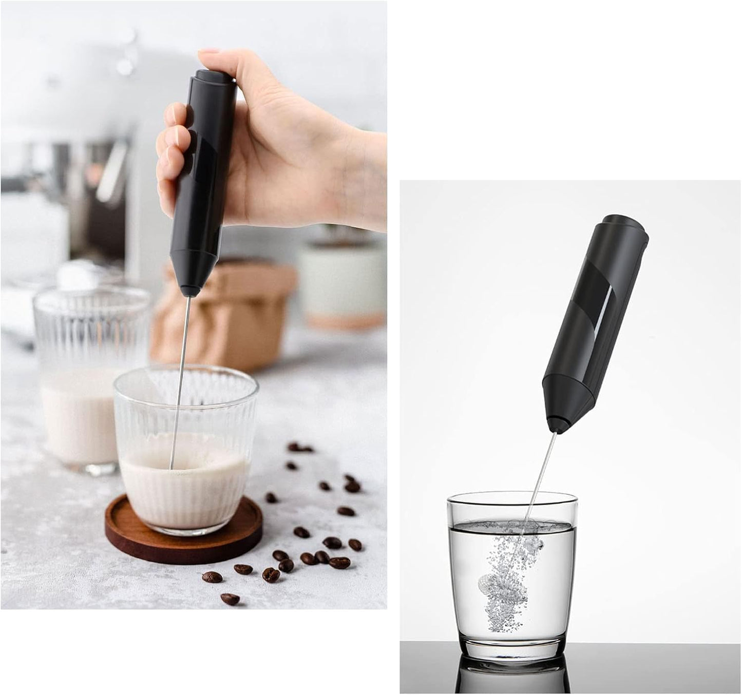 SKY-TOUCH Milk Frother Handheld, Electric Milk Foam Maker Hand Frother Stainless Steel Mini Foam Maker for Coffee Hot Chocolate Black