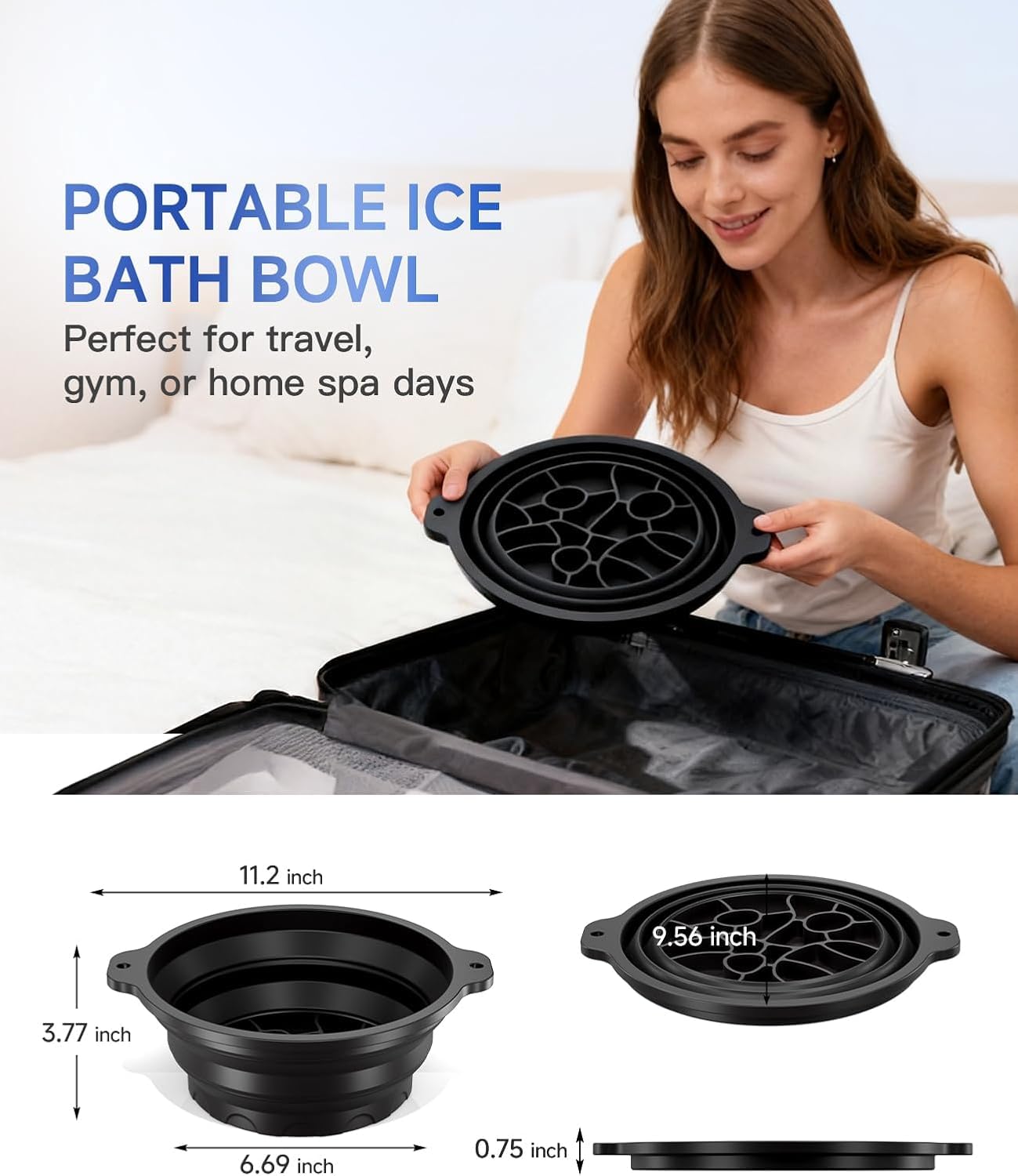 SKY-TOUCH Silicone Ice Face Bowl, Foldable Facebowl with Built-in Icetray, Quick Cooling for Puffiness Relief, Soothe Skin, Bathroom Accessories, Home Travel Use (Black) 23.5x27.5cm