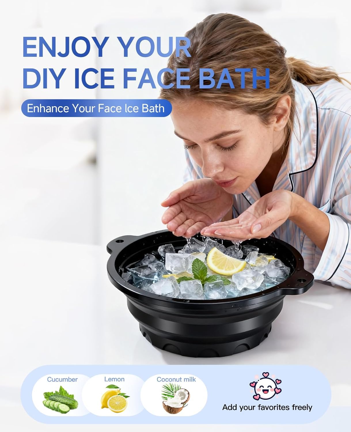 SKY-TOUCH Silicone Ice Face Bowl, Foldable Facebowl with Built-in Icetray, Quick Cooling for Puffiness Relief, Soothe Skin, Bathroom Accessories, Home Travel Use (Black) 23.5x27.5cm