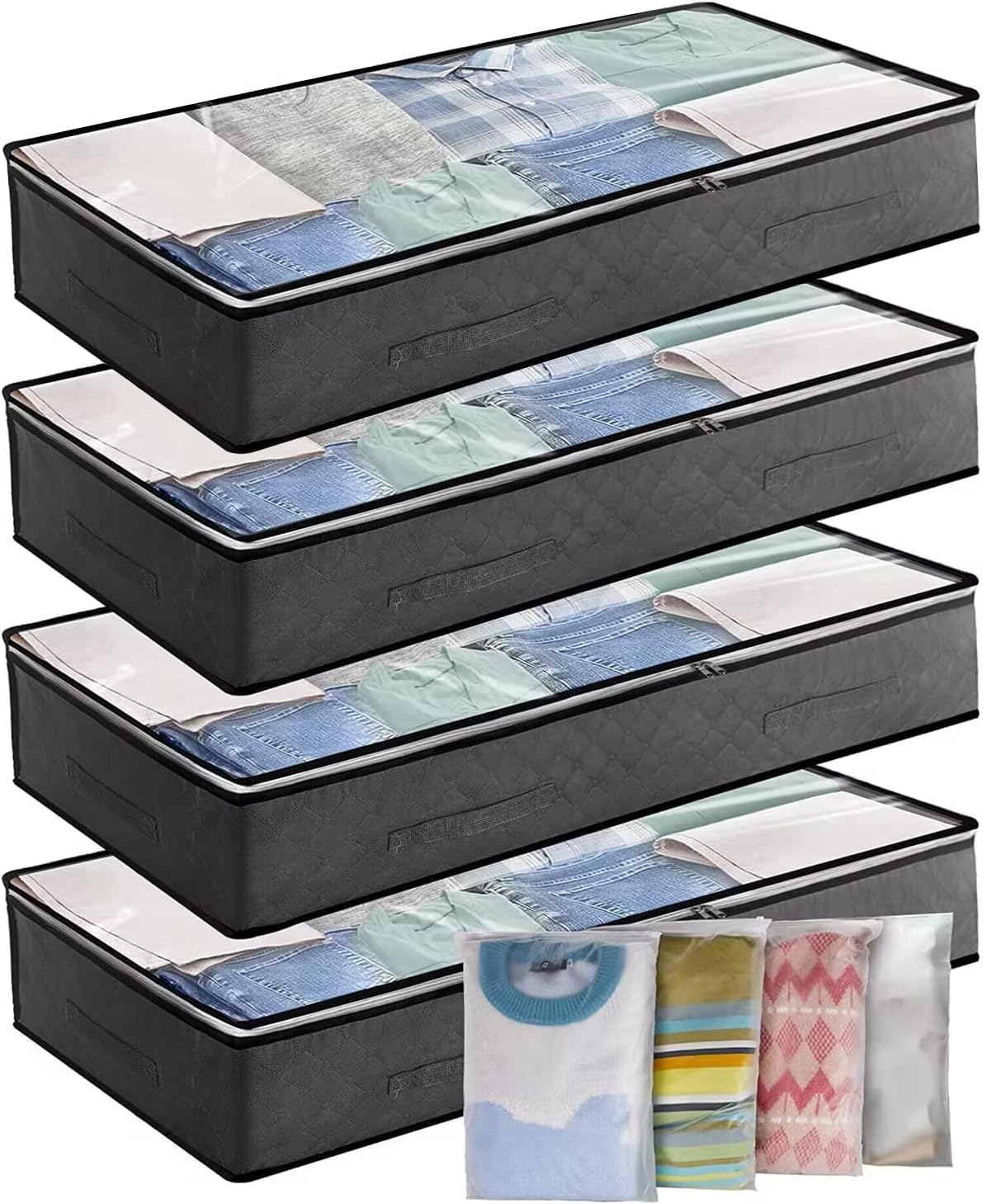 SKY-TOUCH  Underbed Storage Box, with Zip lock Bags - Under bed Storage Box with PVC Window for Clothes, Duvets, Comforters, Blankets, Bedding, Quilts