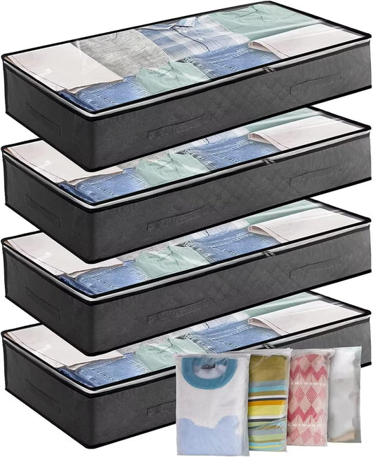 SKY-TOUCH  Underbed Storage Box, with Zip lock Bags - Under bed Storage Box with PVC Window for Clothes, Duvets, Comforters, Blankets, Bedding, Quilts