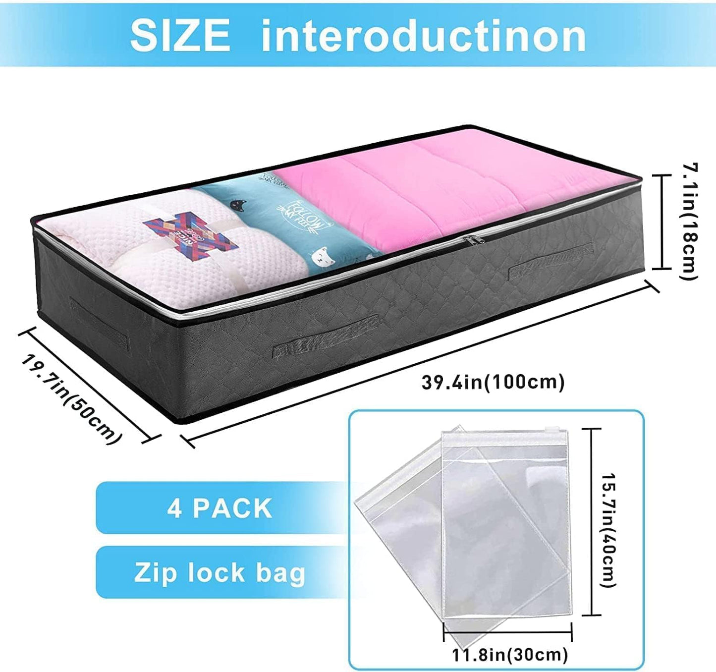 SKY-TOUCH  Underbed Storage Box, with Zip lock Bags - Under bed Storage Box with PVC Window for Clothes, Duvets, Comforters, Blankets, Bedding, Quilts