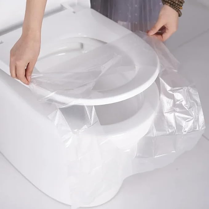 SKY-TOUCH 50PCS Disposable Toilet Seat Covers, Waterproof & Portable Travel Mat, Non-Slip PE Toilet Seat Protector for Public Restrooms, Hotels, Camping, and Travel