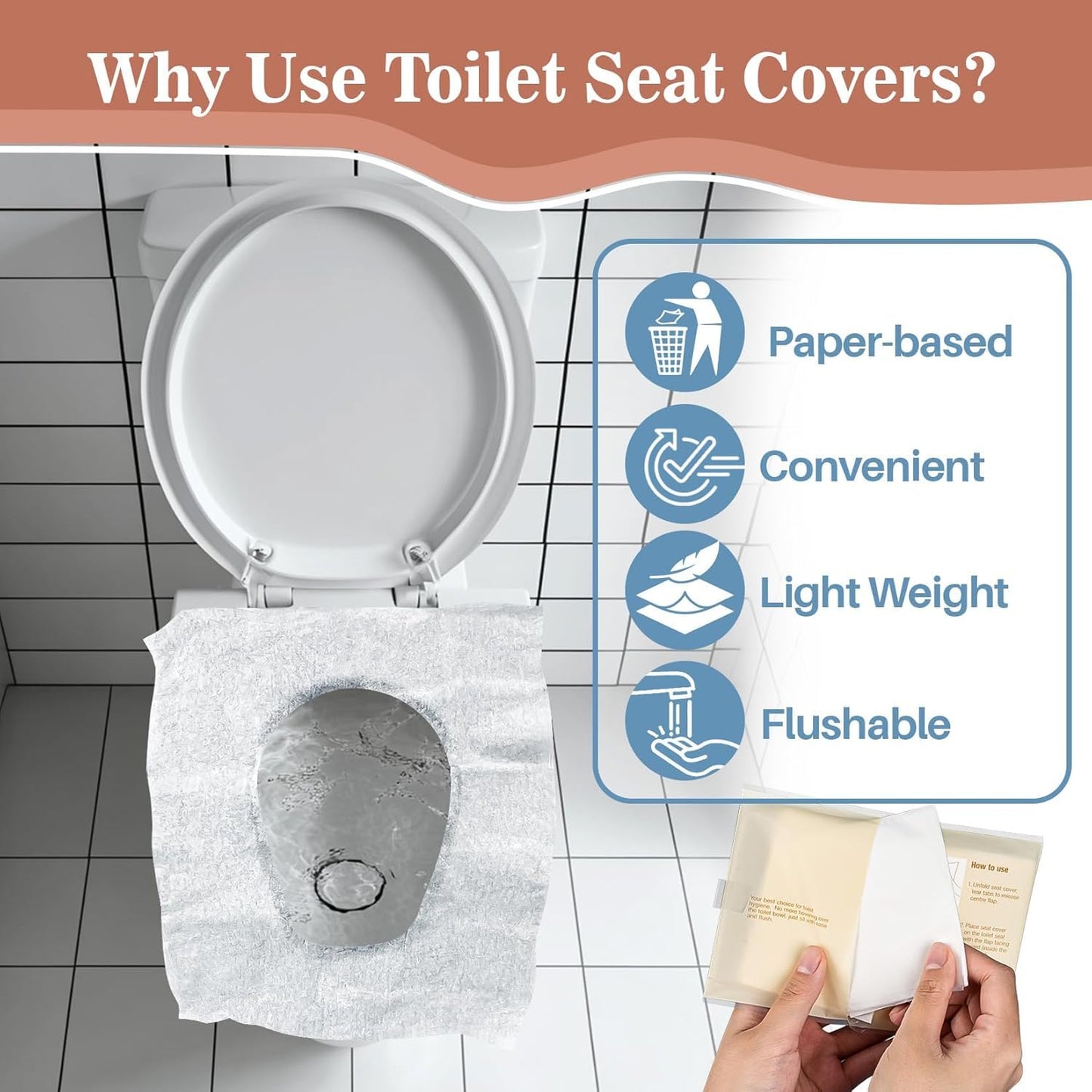 SKY-TOUCH 50PCS Flushable Toilet Seat Covers - Biodegradable Disposable Liners for Travel, Public Restrooms, Camping, Airplanes & Potty Training