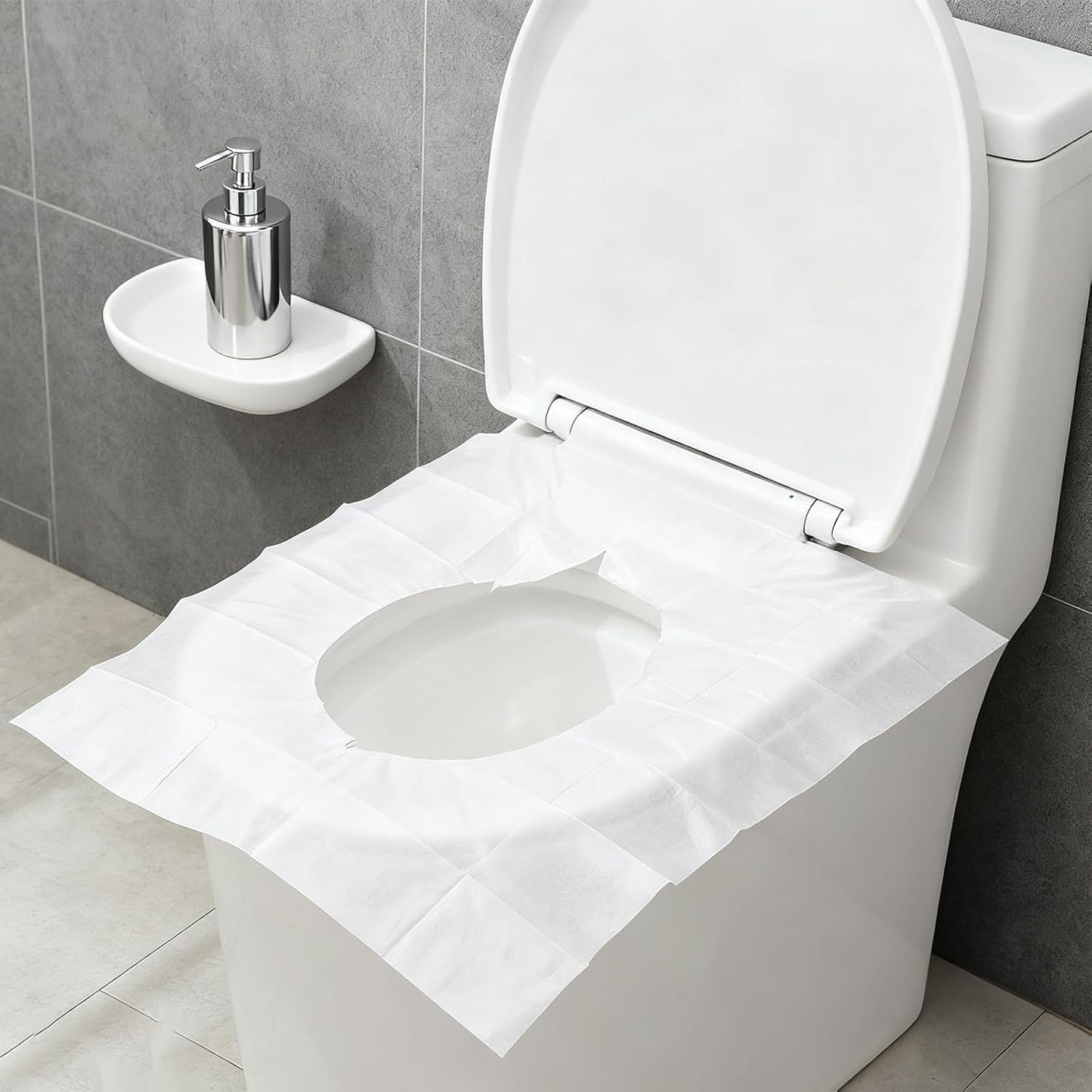 SKY-TOUCH 50PCS Flushable Toilet Seat Covers - Biodegradable Disposable Liners for Travel, Public Restrooms, Camping, Airplanes & Potty Training