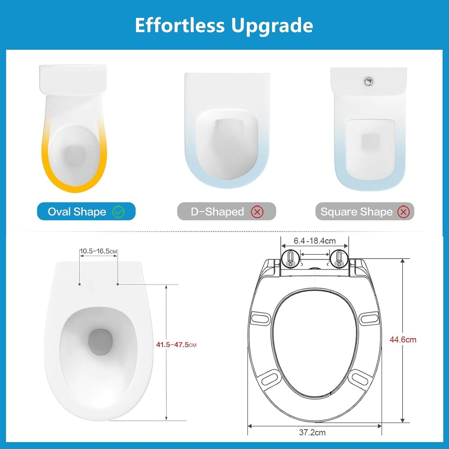 SKY-TOUCH Toilet Seat Cover, Slow Close Elongated Toilet Seats, U-Shaped Thickened Toilet Bowl Lid Universal Removable Toilet Seat Cover, Easy Cleaning Design for Home W 36.5cm x L 45cm, White