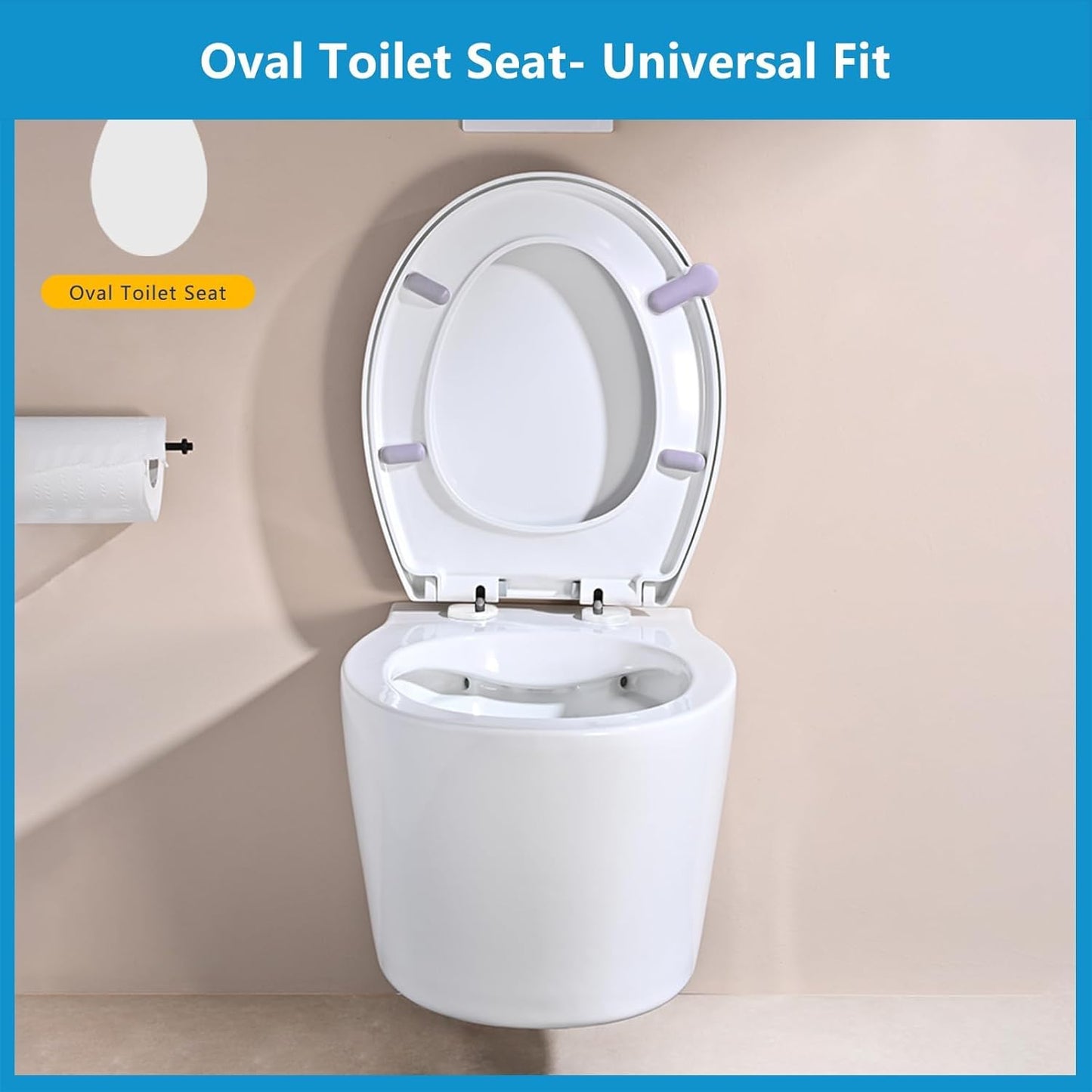 SKY-TOUCH Toilet Seat Cover, Slow Close Elongated Toilet Seats, U-Shaped Thickened Toilet Bowl Lid Universal Removable Toilet Seat Cover, Easy Cleaning Design for Home W 36.5cm x L 45cm, White