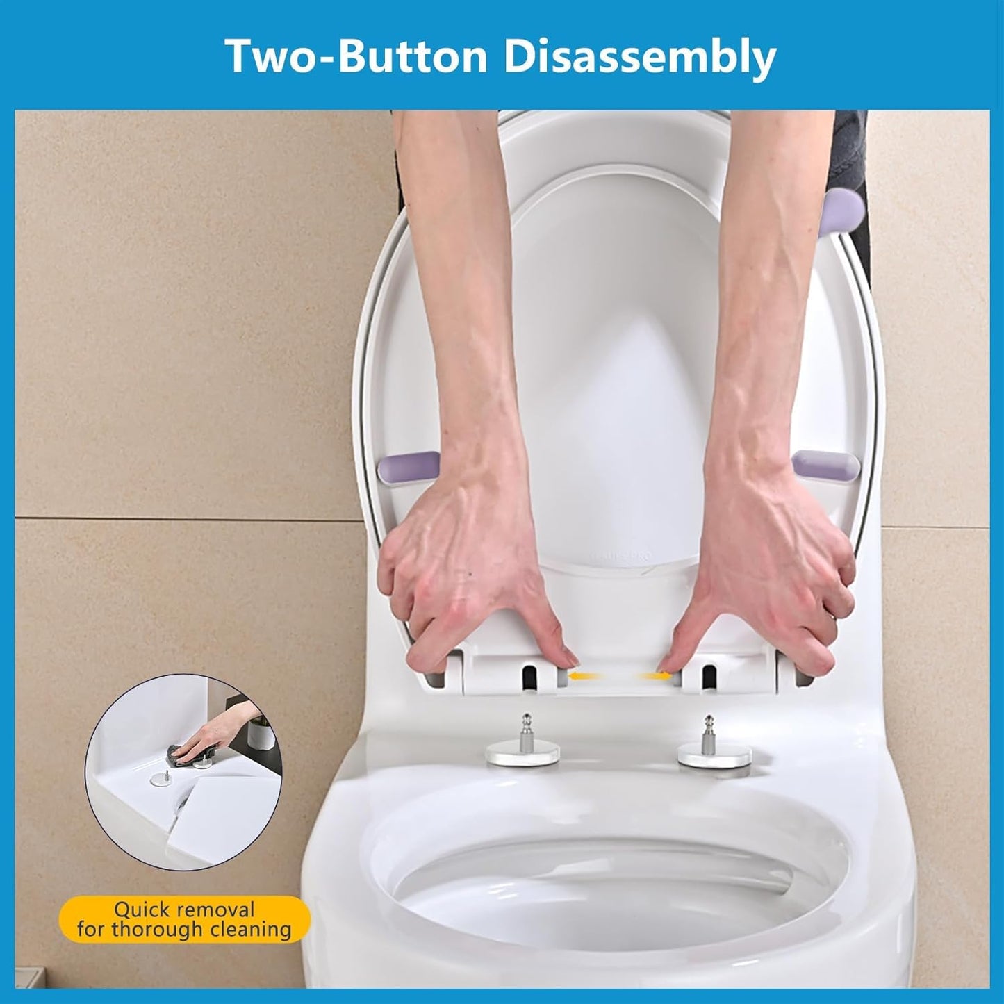 SKY-TOUCH Toilet Seat Cover, Slow Close Elongated Toilet Seats, U-Shaped Thickened Toilet Bowl Lid Universal Removable Toilet Seat Cover, Easy Cleaning Design for Home W 36.5cm x L 45cm, White
