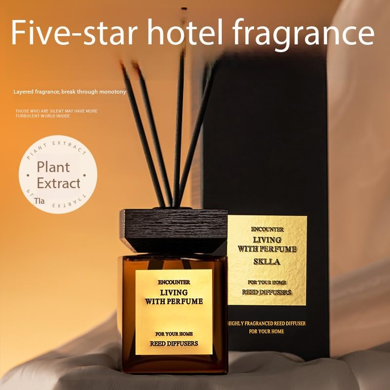 SKY-TOUCH Shangri-La Reed Diffuser - 180ml Luxury Long-Lasting Room Fragrance Oil, Natural Aromatherapy, Scented Air Freshener for Home, Office & Bathroom, Eco-Friendly Wooden Lid