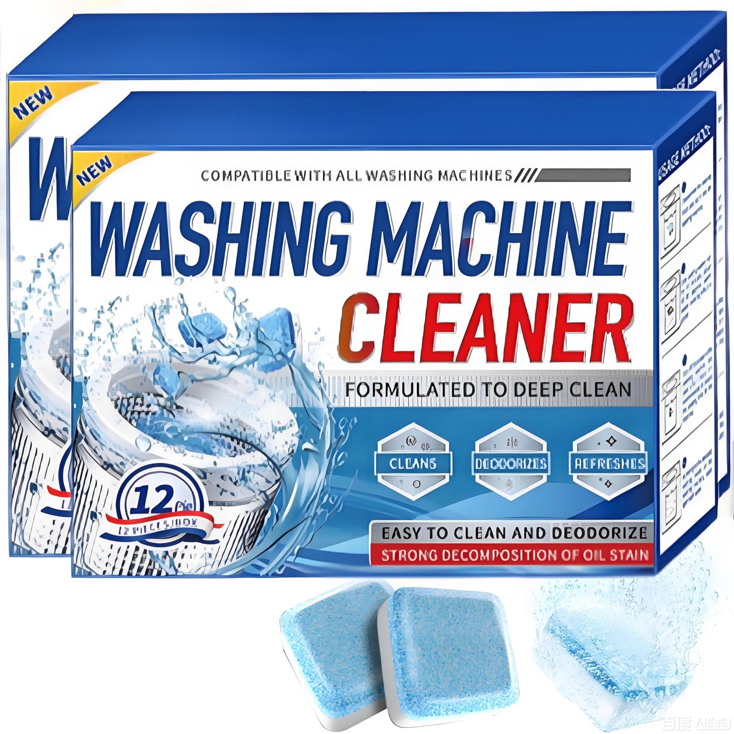 SKY-TOUCH 24PCS Washing Machine Cleaner Tablets – Powerful Descaler & Stain Remover for Dishwashers & Washing Machines, Deep Clean & Disinfect