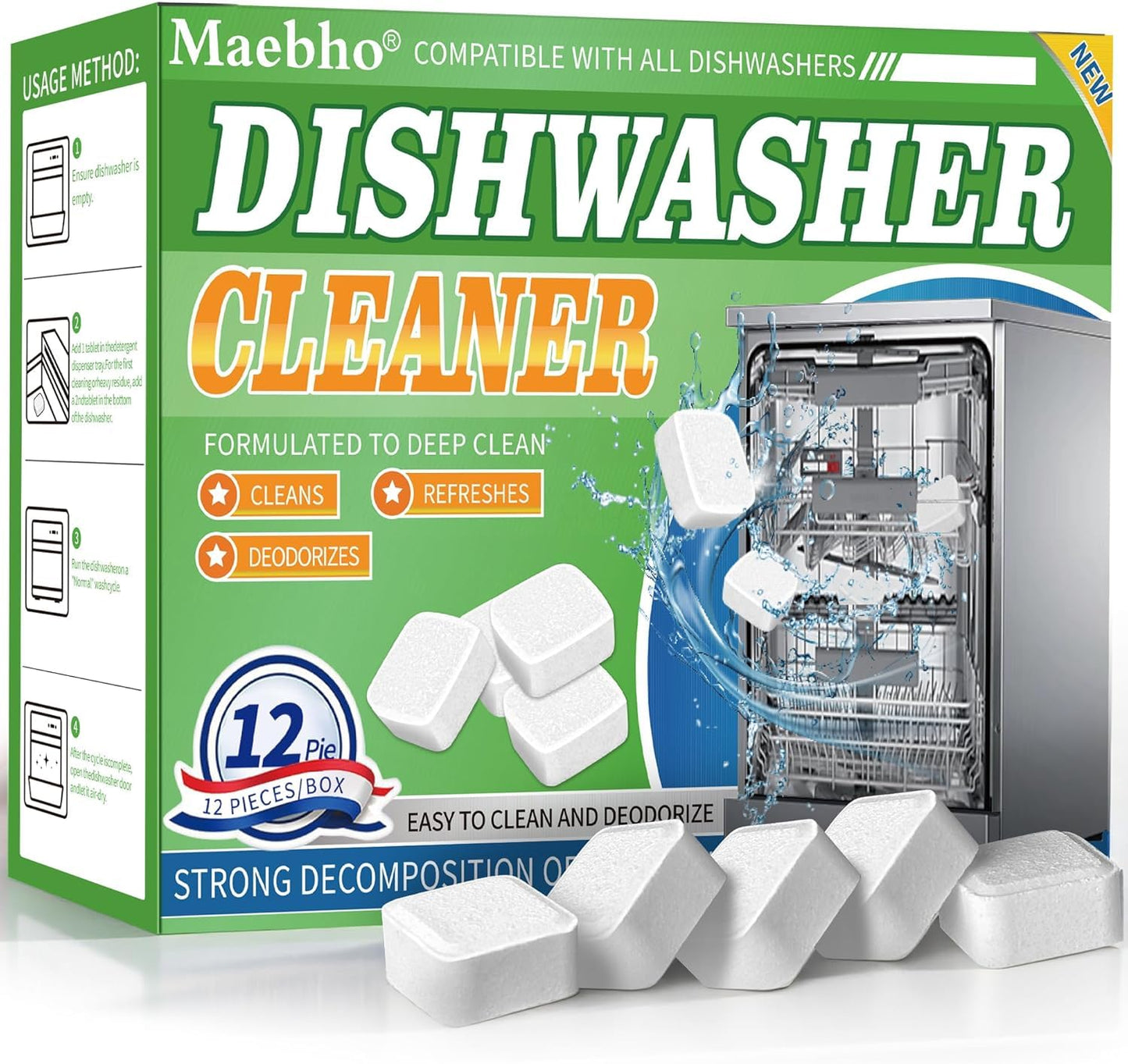 SKY-TOUCH 24PCS Dishwasher Cleaning Tablets – Deep Descaling Formula, Stain Removal & Deodorizing, Fresh Lemon Scent, Monthly Maintenance Cleaner