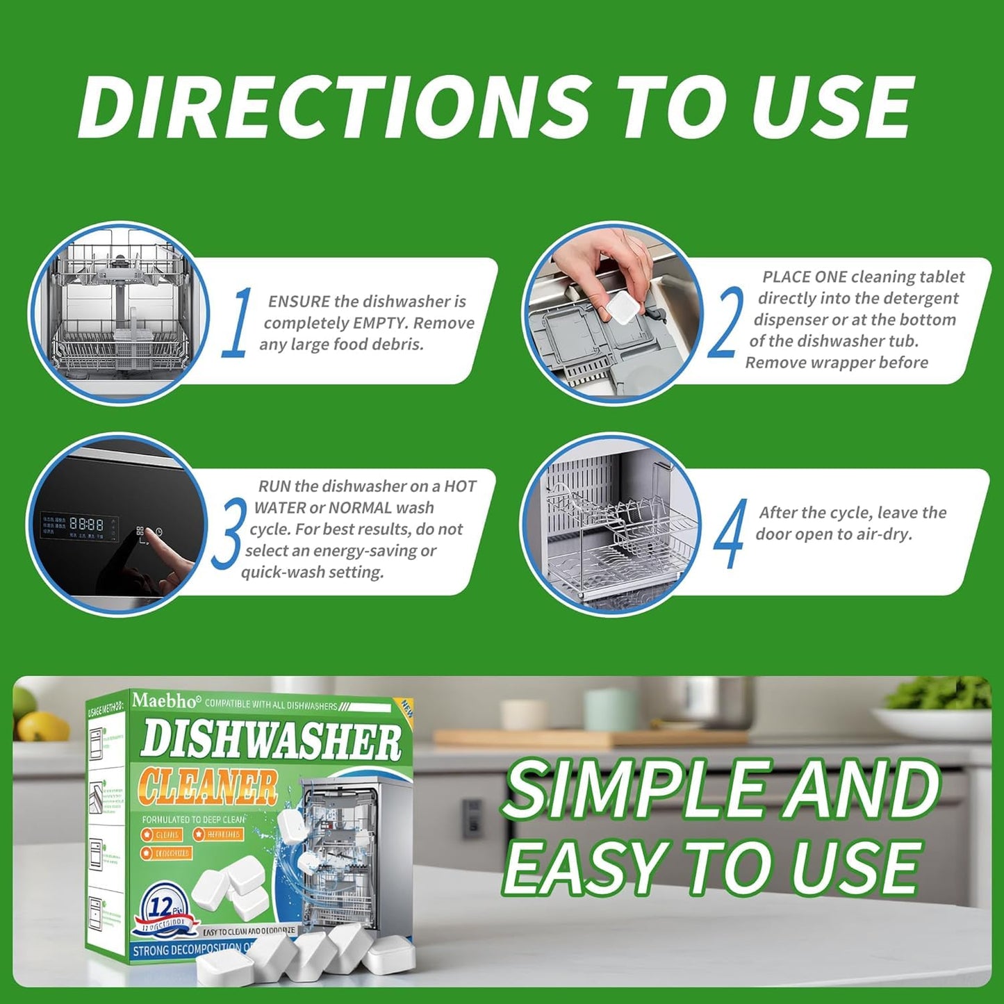 SKY-TOUCH 24PCS Dishwasher Cleaning Tablets – Deep Descaling Formula, Stain Removal & Deodorizing, Fresh Lemon Scent, Monthly Maintenance Cleaner